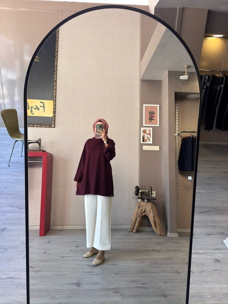 Oysho bordo yandan yırtmaçlı tunik - 06