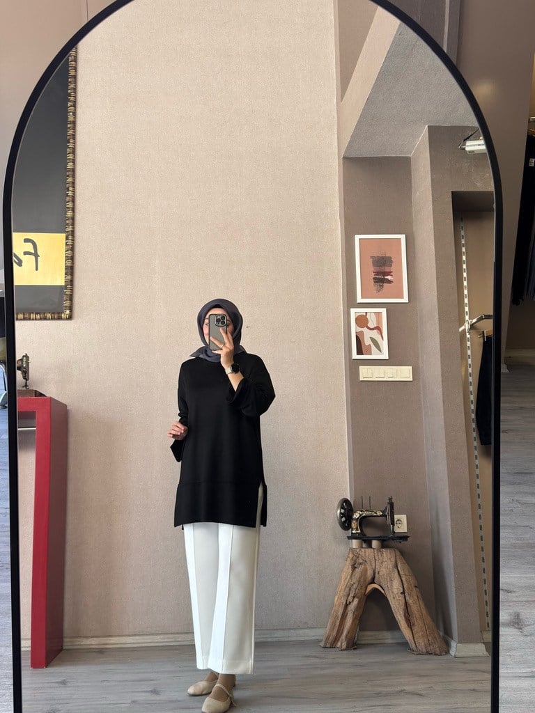 Oysho siyah yandan yırtmaçlı tunik - 06