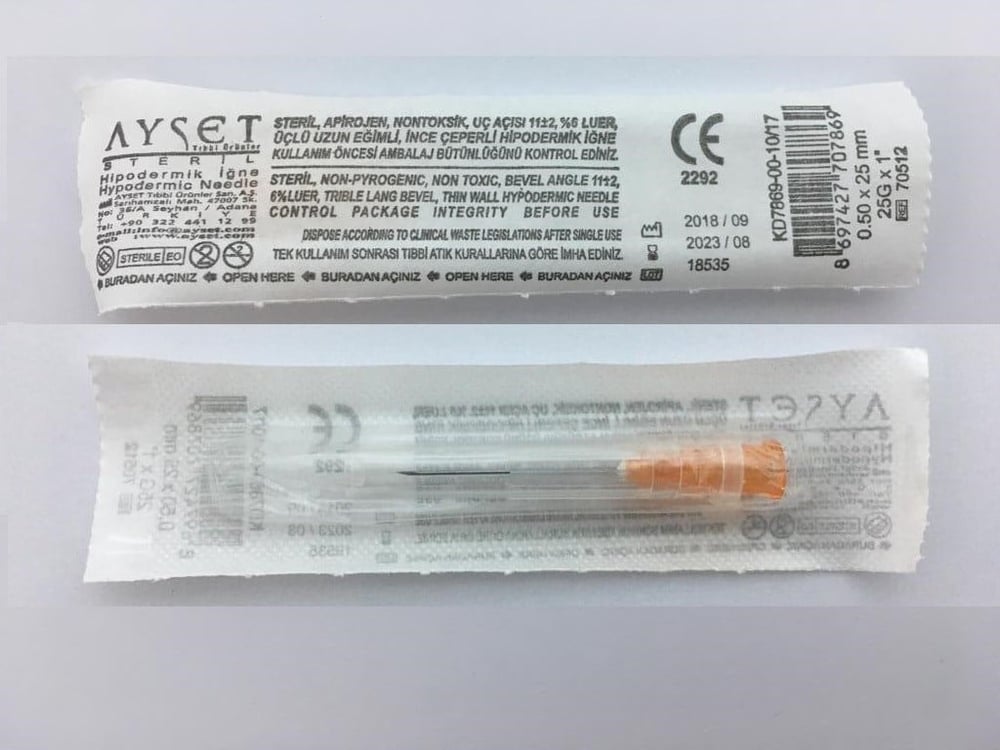 Ayset - İğne Ucu Steril - Turuncu 25G x 25 mm