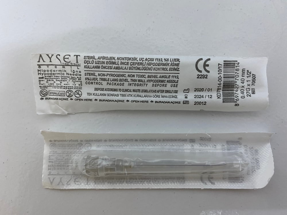 Ayset- Hipodermik Dental İğne Ucu 27G 0,40X40MM Kısa Gri