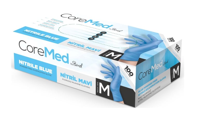 Coremed - Nitril Mavi Muayene Eldiveni - Medium 100'lü