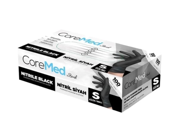 Coremed - Nitril Siyah Muayene Eldiveni - Small  100'lü