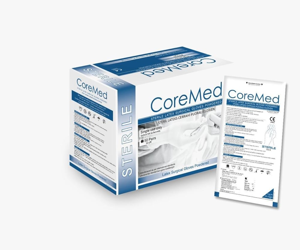 Coremed - Steril Cerrahi Eldiven - 8,5 Numara - Pudralı - Lateks
