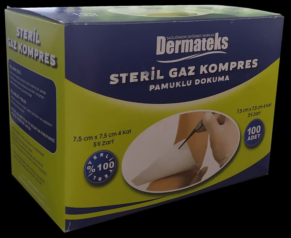 Dermateks - Nonsteril Gaz Kompres - 7.5 cm x 7.5 cm - 100'lü