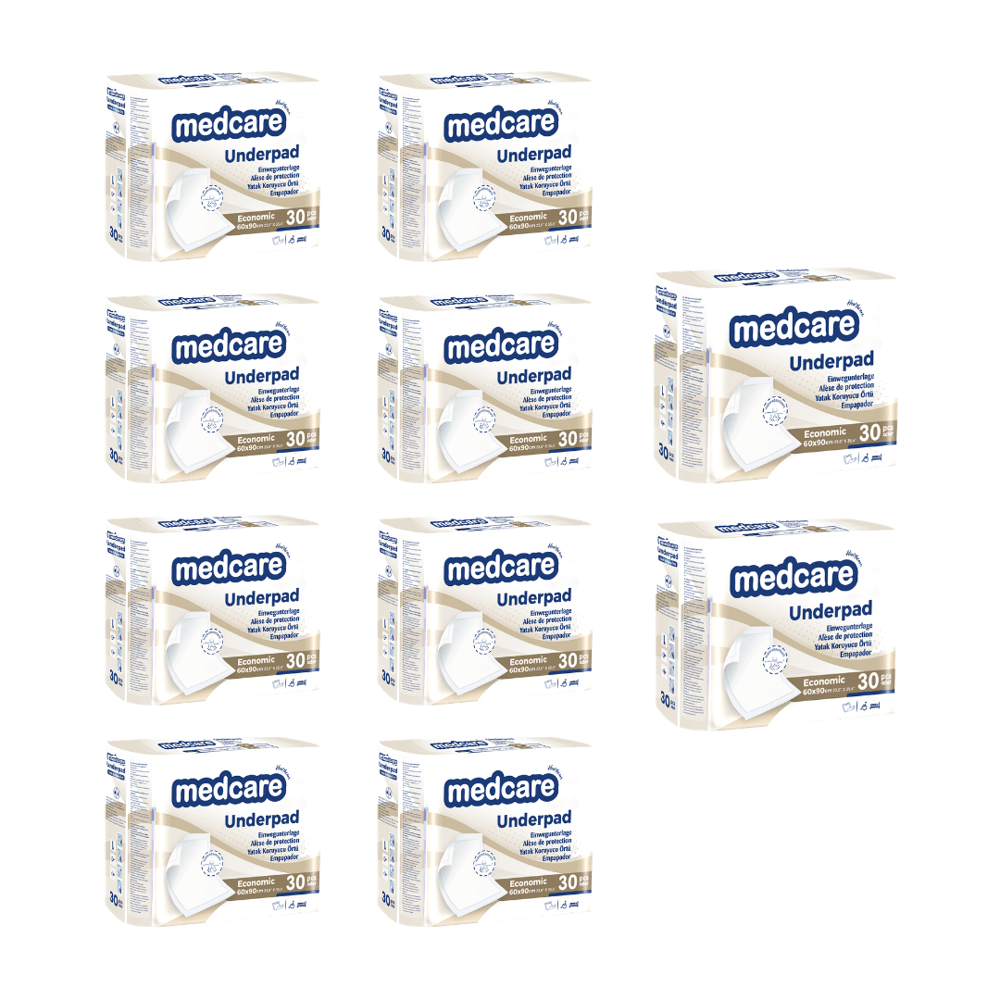 Medcare - 300 adet (10 paket) Ekonomik Yatak Koruyucu Örtü 60cm x 90cm - Serme Bez - Çiş Pedi