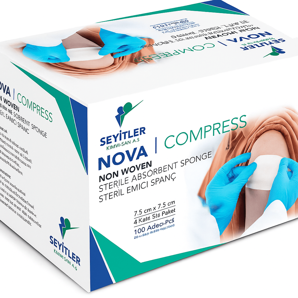 NOVA COMPRESS |  7,5cmX 7,5cm 4 Katlı Steril Emici Spanç - 100'LÜ KUTU