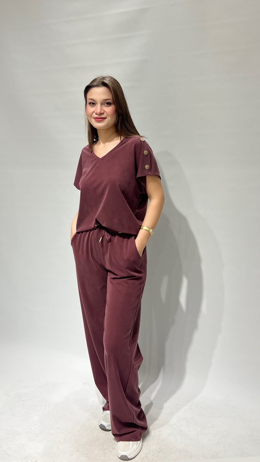 Bordo Omuz Düğmeli Takım