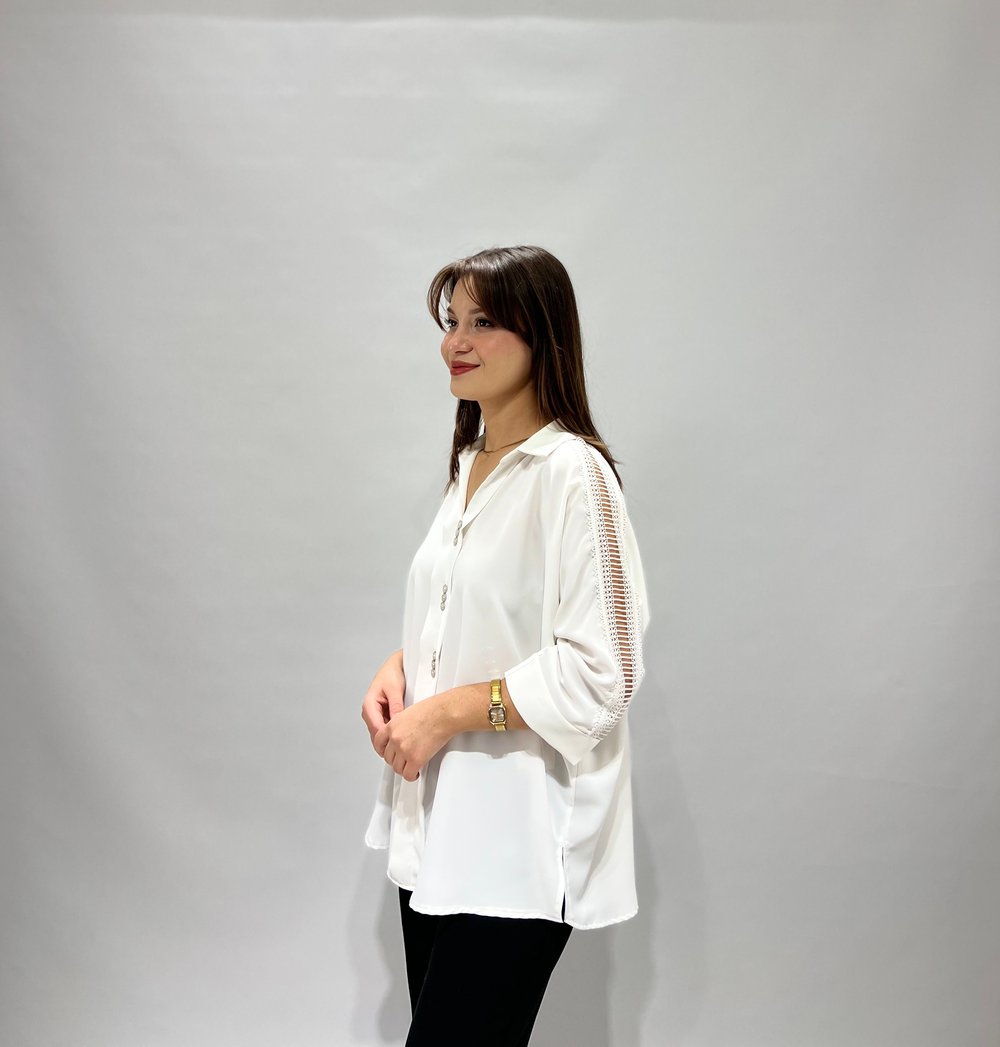 Kol Detaylı Bluz BEYAZ
