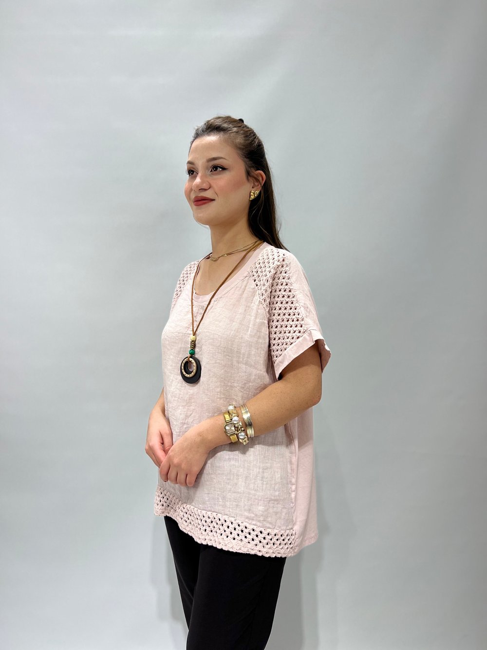 Kolu Delikli Kolyeli Bluz PEMBE