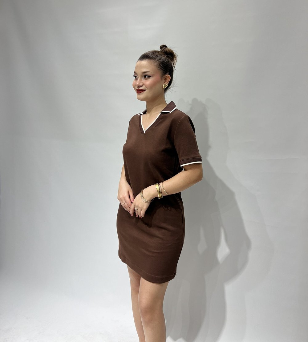 Koyu Kahve Polo Yaka Elbise
