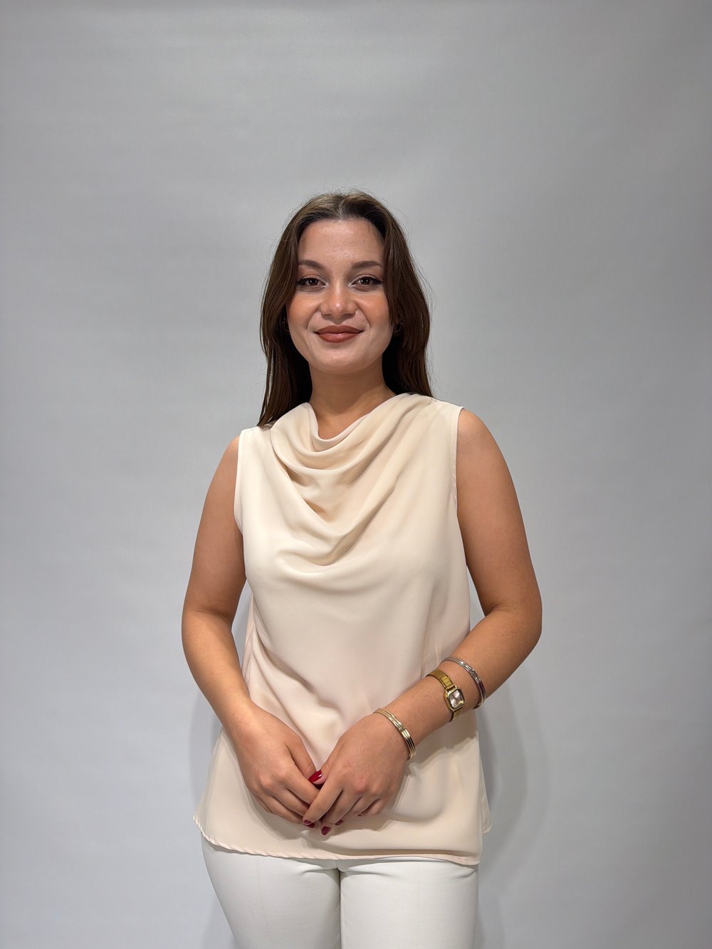 Krem Degaje Şifon Bluz