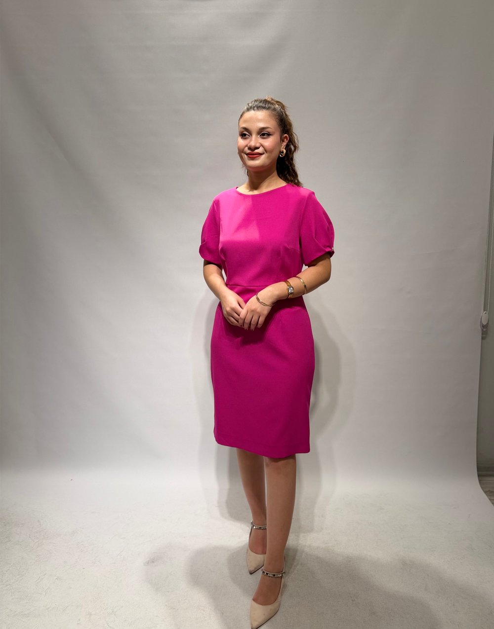 Pembe Basic Kısa Abiye