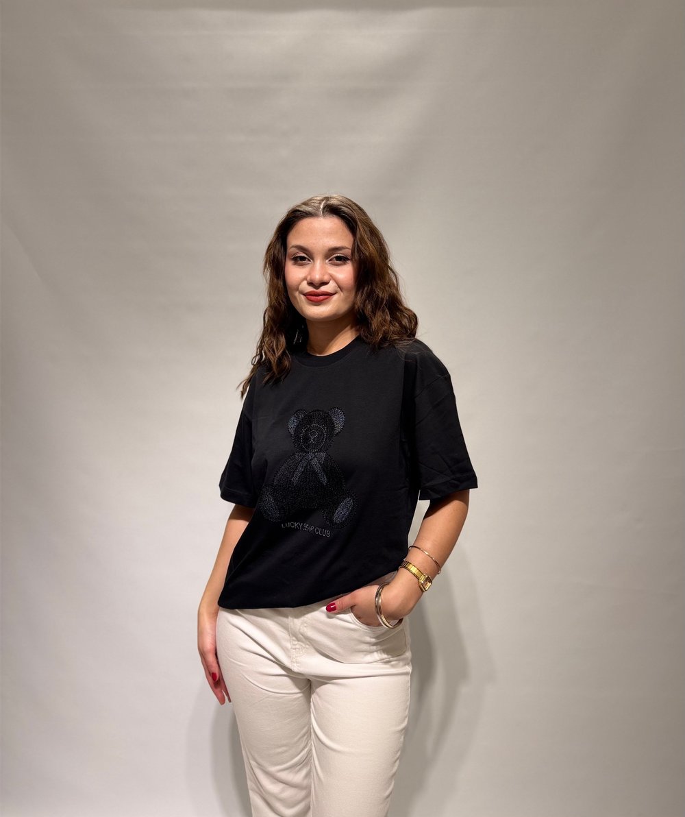 Siyah Ayıcık Detaylı Tişört