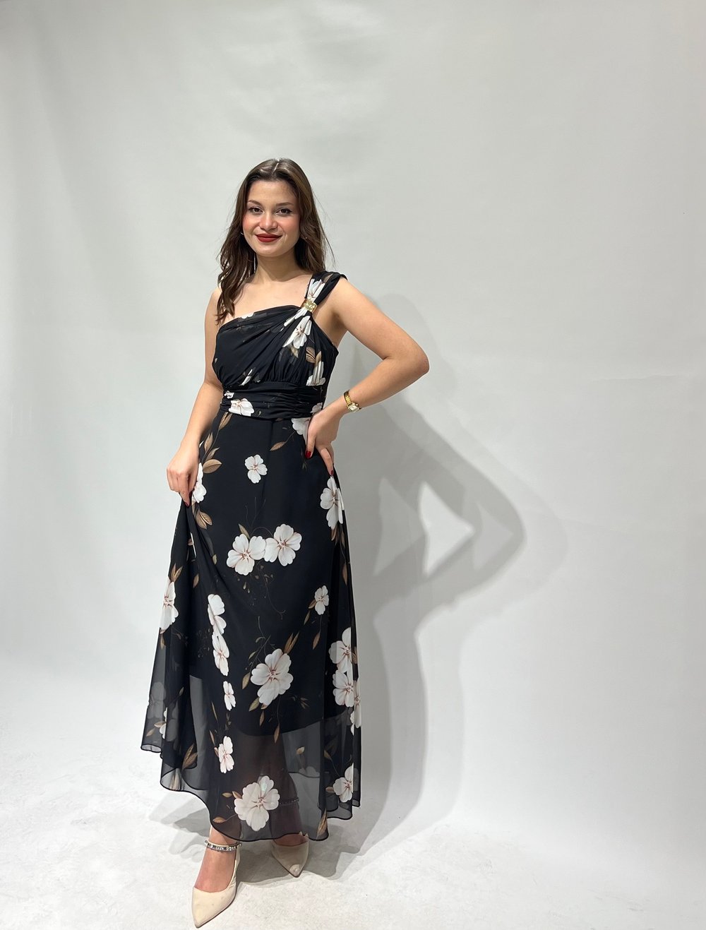 Siyah Helen Tek Omuz Elbise