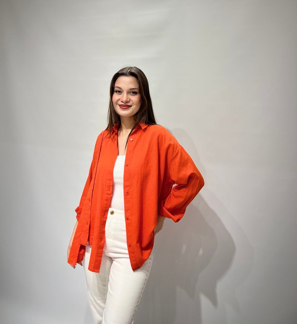 Turuncu Asimetrik Oversize Gömlek