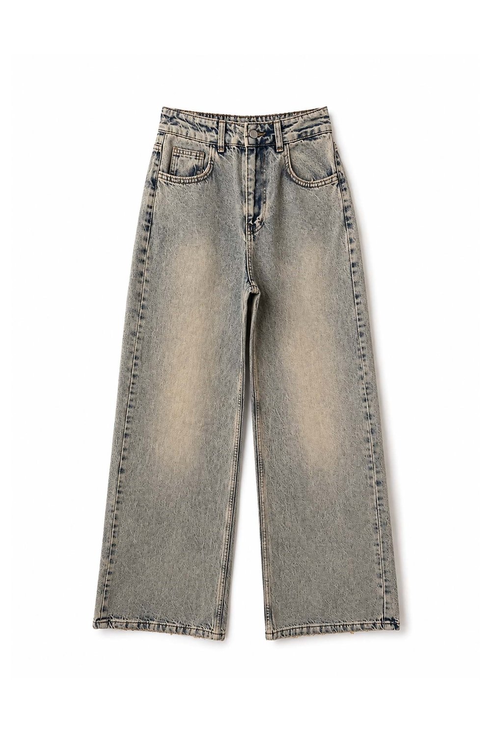 Yüksek Bel Wide-Leg Jean Vintage Mavi