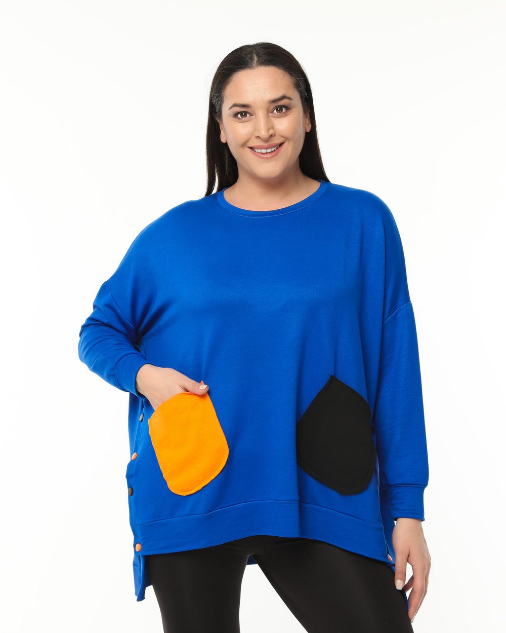 3609 Renkli Cepli Oversize Lacivert Sweat