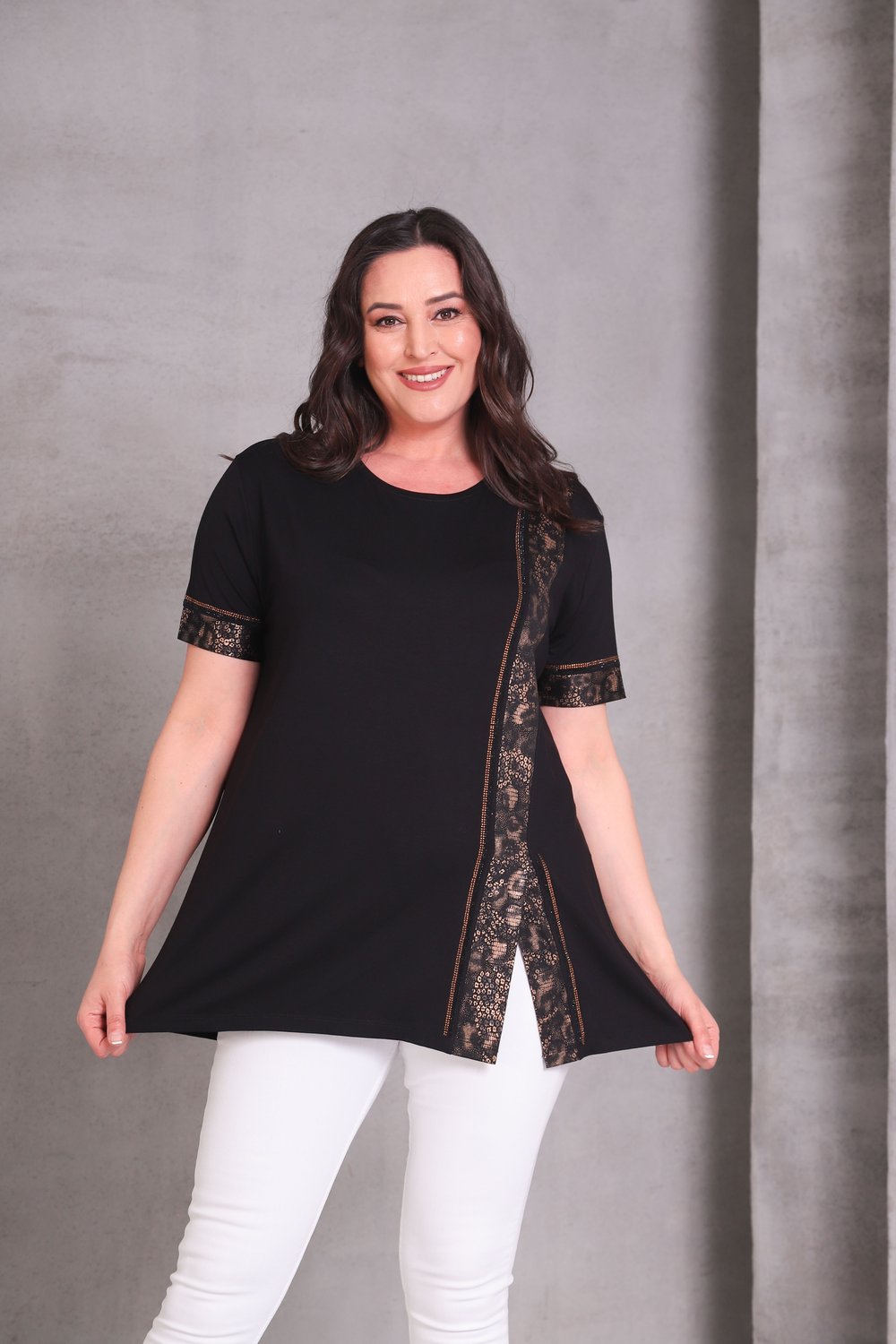 2413 Kahverengi Leopar Detaylı Bluz