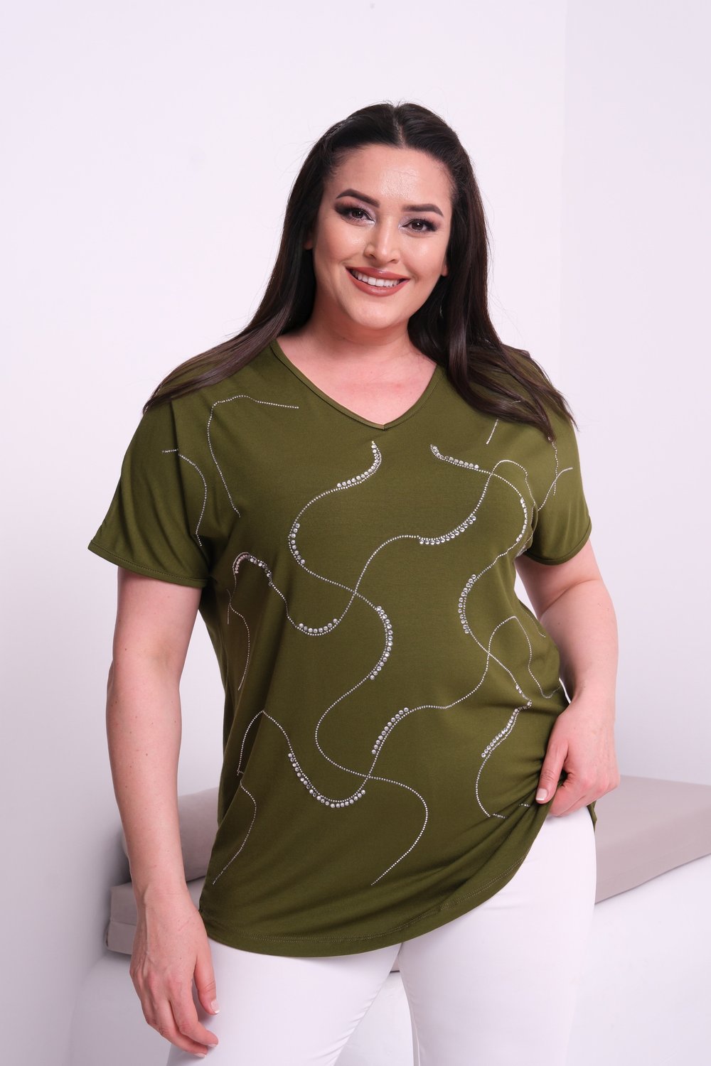2545 Sarmal Taşlı Bluz Yeşil