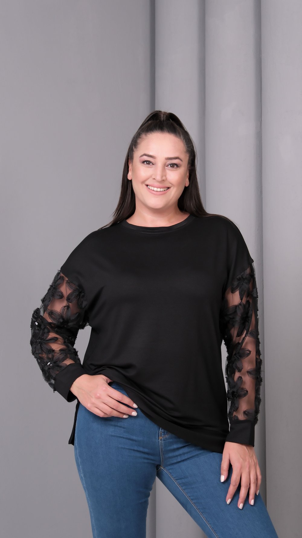 3924 Kolu Güpürlü Sweat