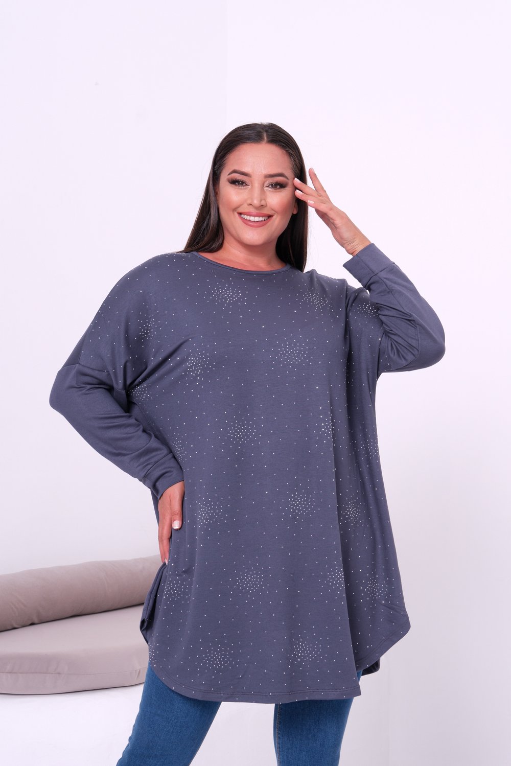 4128 Dağınık Taşlı Gri Tunik