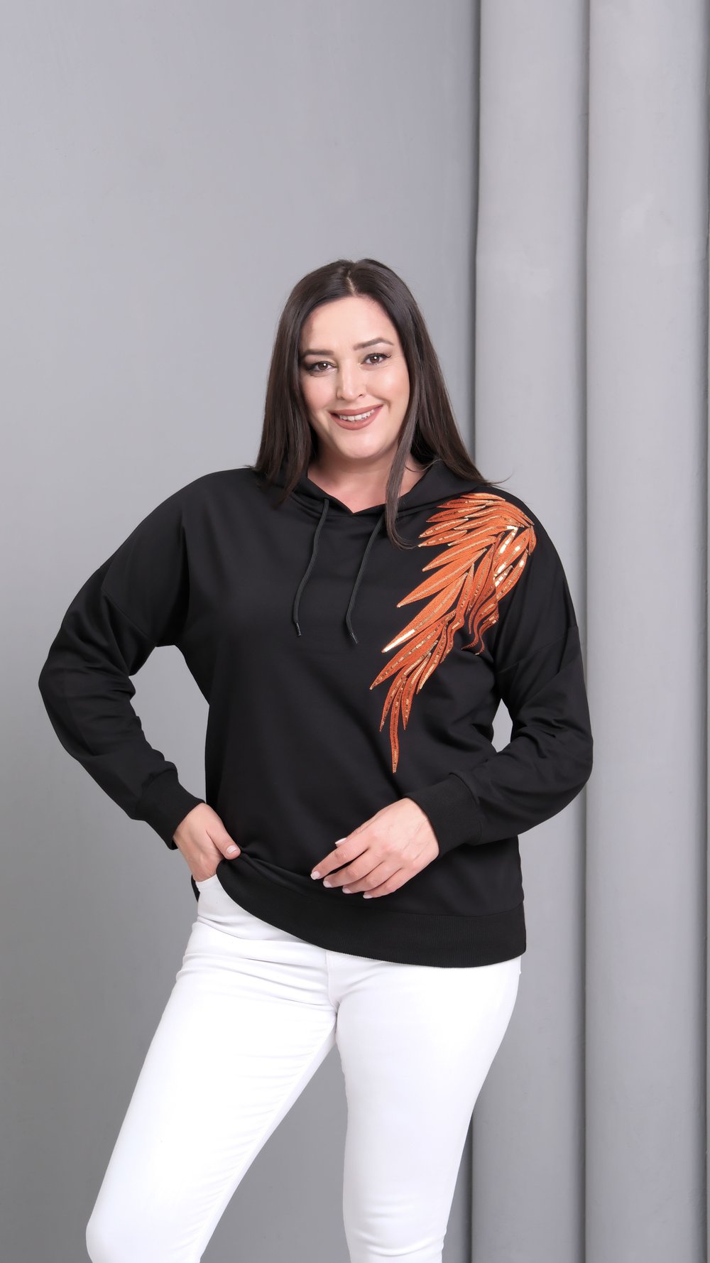 2489 Payet Yapraklı Kapüşonlu Sweat