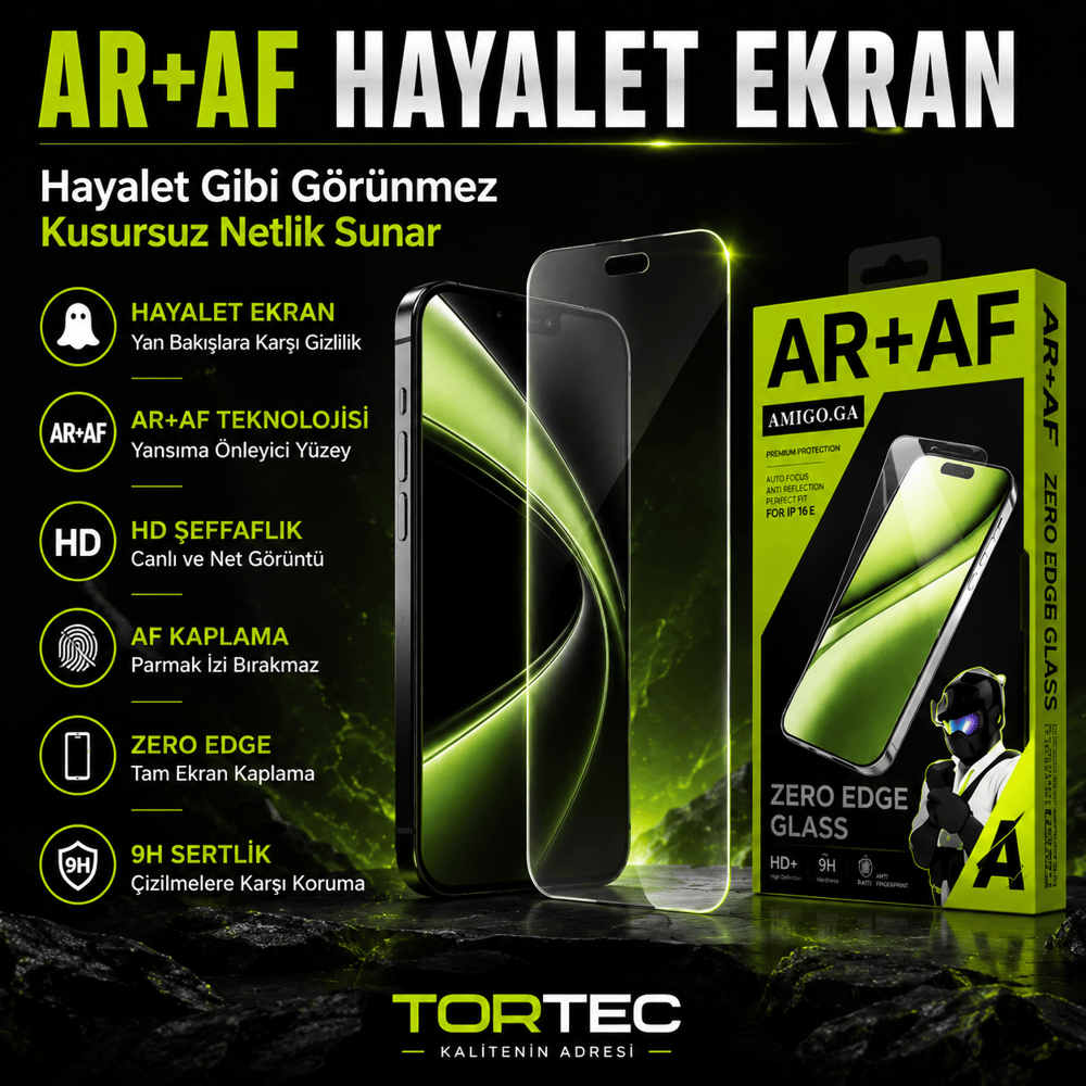 AR+AF iPhone 16 PRO MAX Hayalet Sonsuz Ekran HD Temperli Cam – Anti Reflection & Anti Fingerprint Gizlilik Koruması