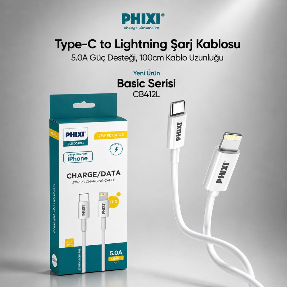 PHIXI CB412L Type-C to Lightning Hızlı Şarj ve Data Kablosu