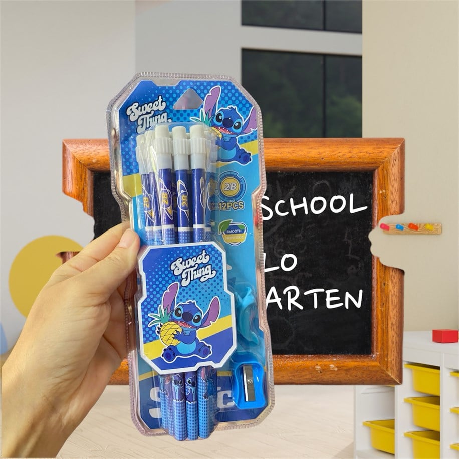 STİTCH KALEMTRAŞ, KALEM TUTUCU VE 12’Lİ KALEM SETİ