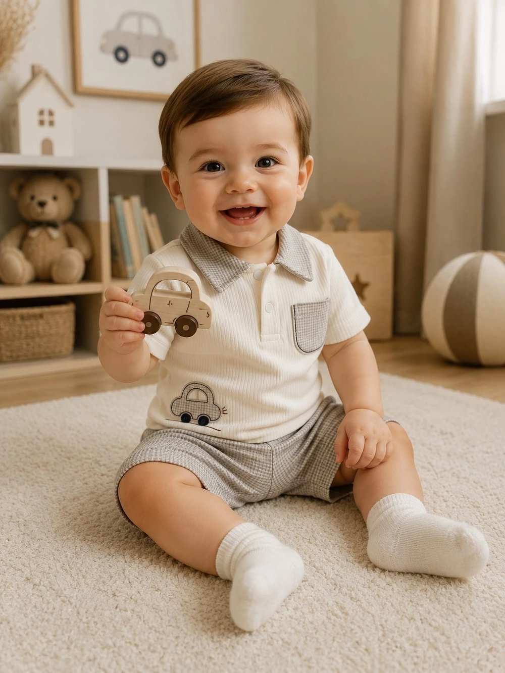ARABA DETAYLI ERKEK BEBEK İKİLİ TAKIM