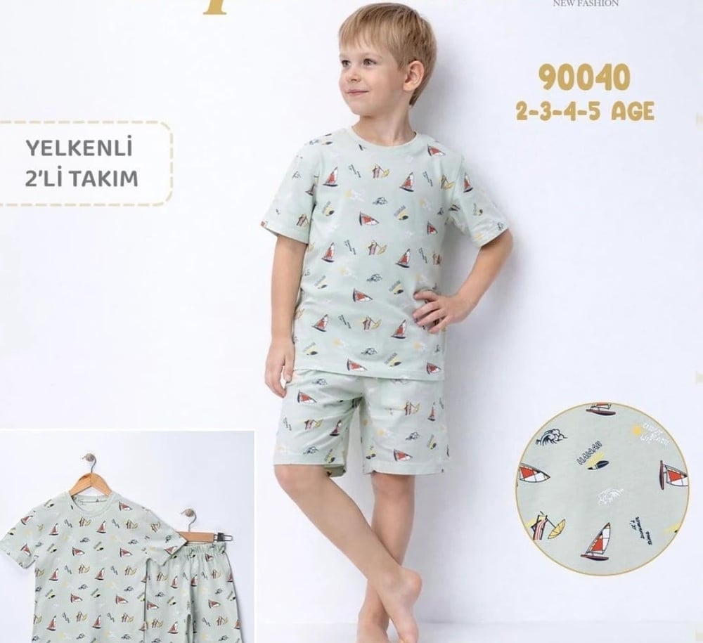 ERKEK ÇOCUK YELKEN DESENLİ ŞORTLU PİJAMA TAKIMI