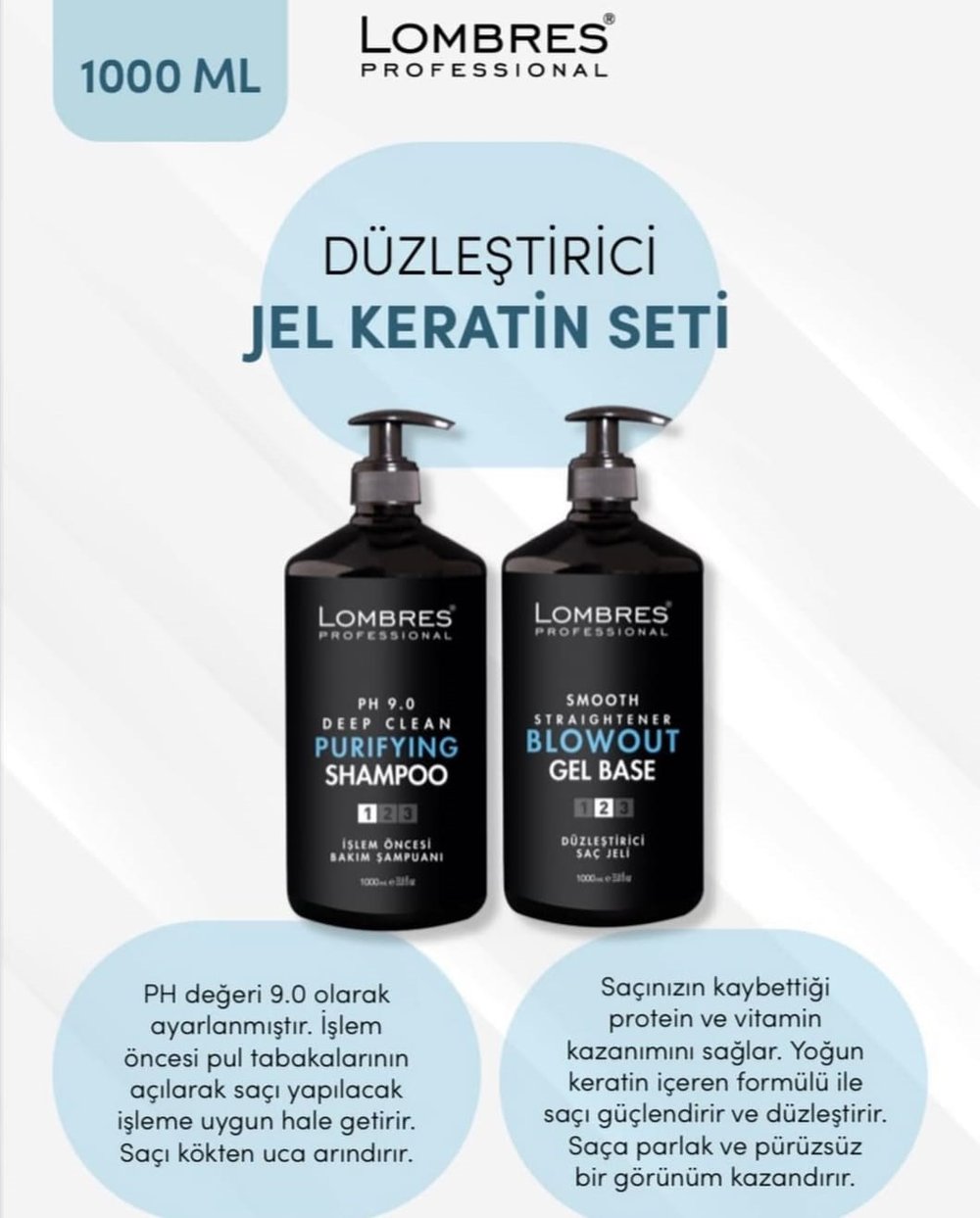 Lombres Düzleştirici Jel Keratin Seti 1000ml
