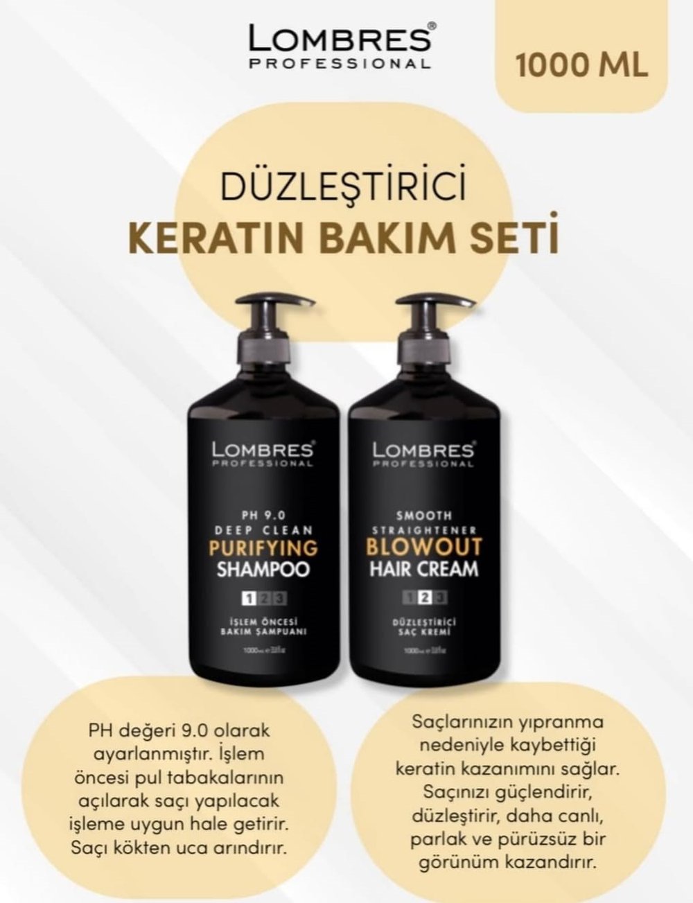 Lombres Düzleştirici Keratin Bakım Seti 1000ml