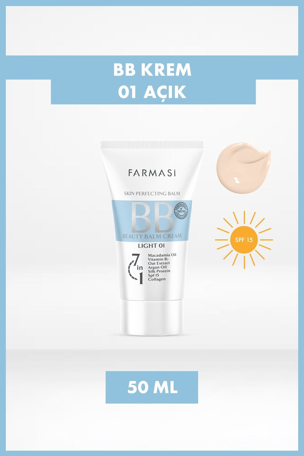 BB Krem | 01 Light Açık Ton SPF 15 Nemlendirici Mat Bitişli Cilt Tonu Eşitleyici 50 ml