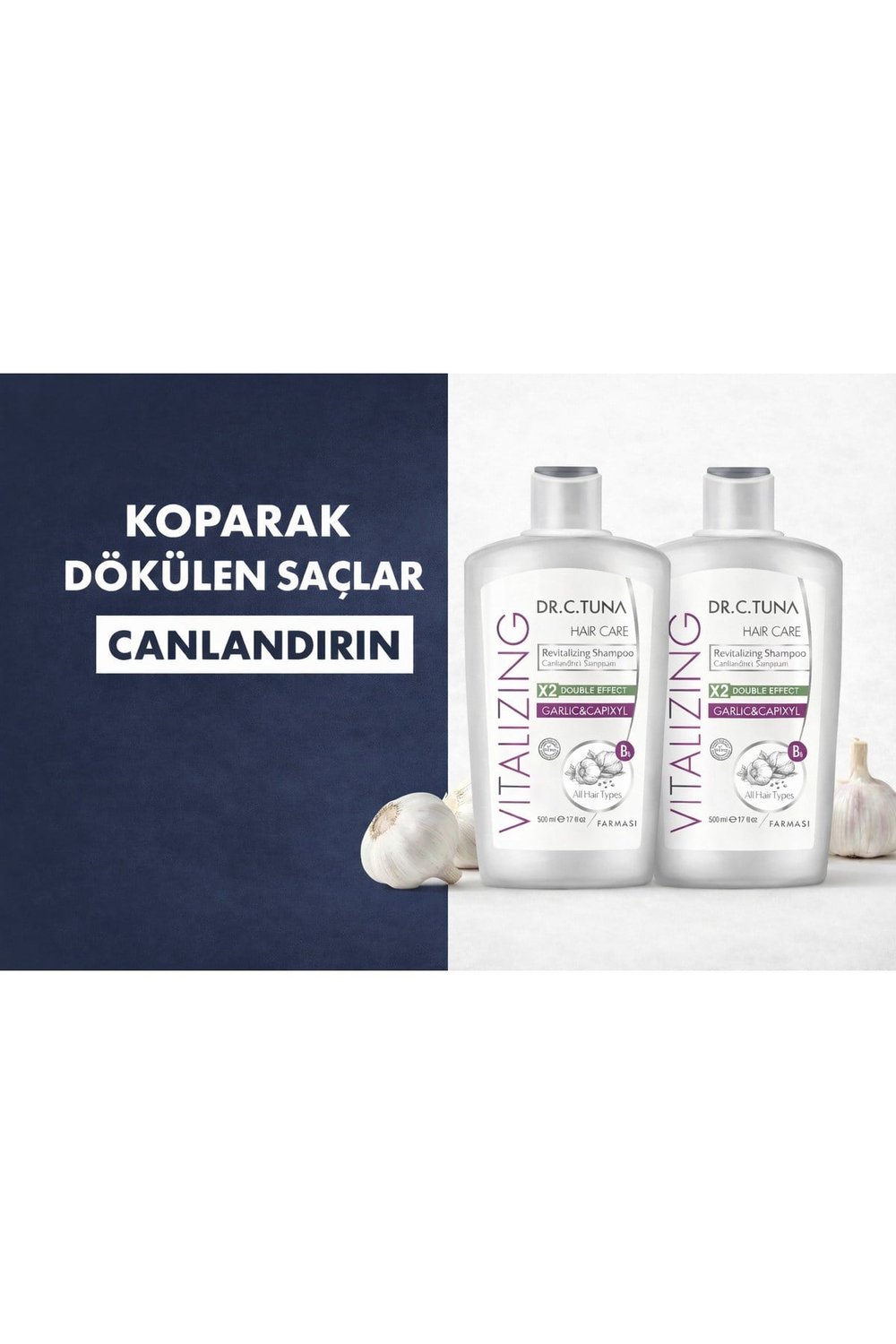 Dr. C. Tuna Vıtalızıng Sarımsaklı Şampuan 500 ml ×2 Adet ||ORJİNAL ÜRÜN || AVANTAJLI ÜRÜN ||