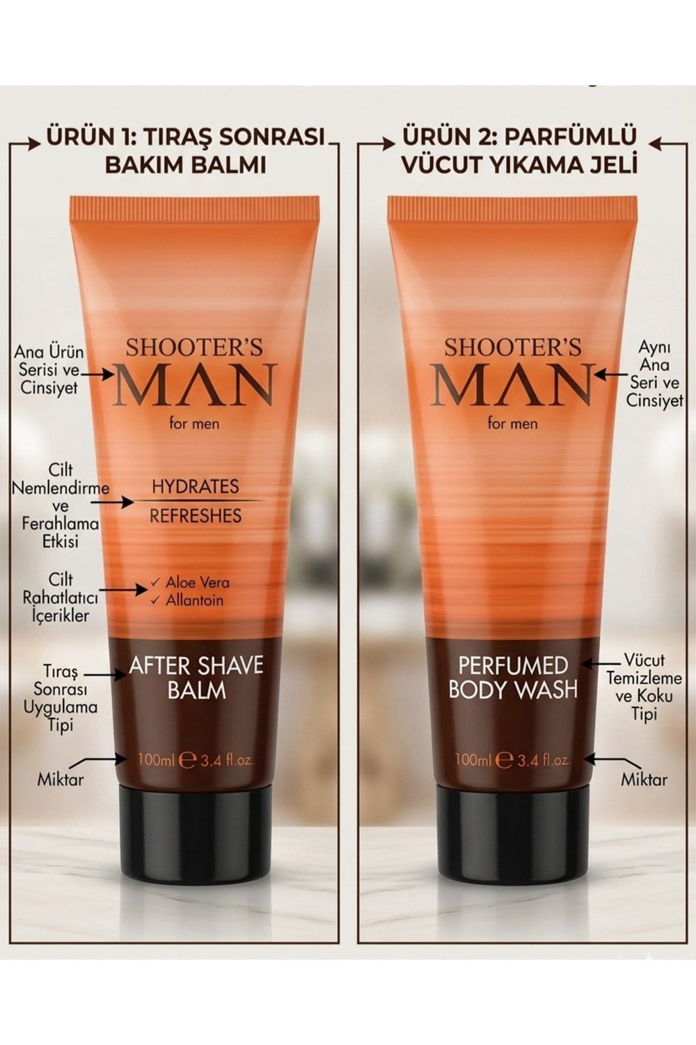 Shooter's Man Traş Sonrası Krem 100 ml + Vücut Yıkama JELİ 100 ml