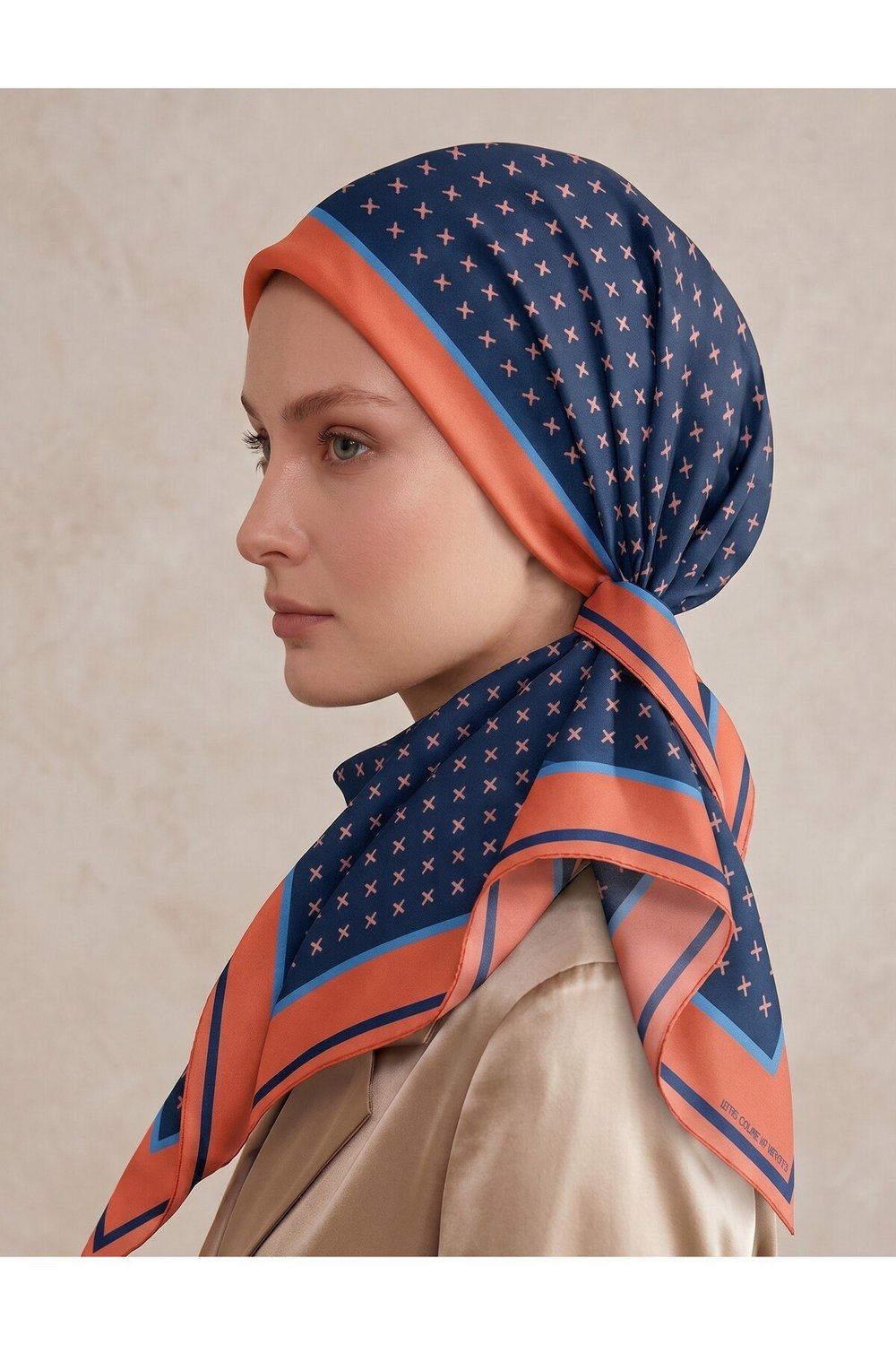Benetton Sıena Desenli Eşarp B-E-1001 Lacivert