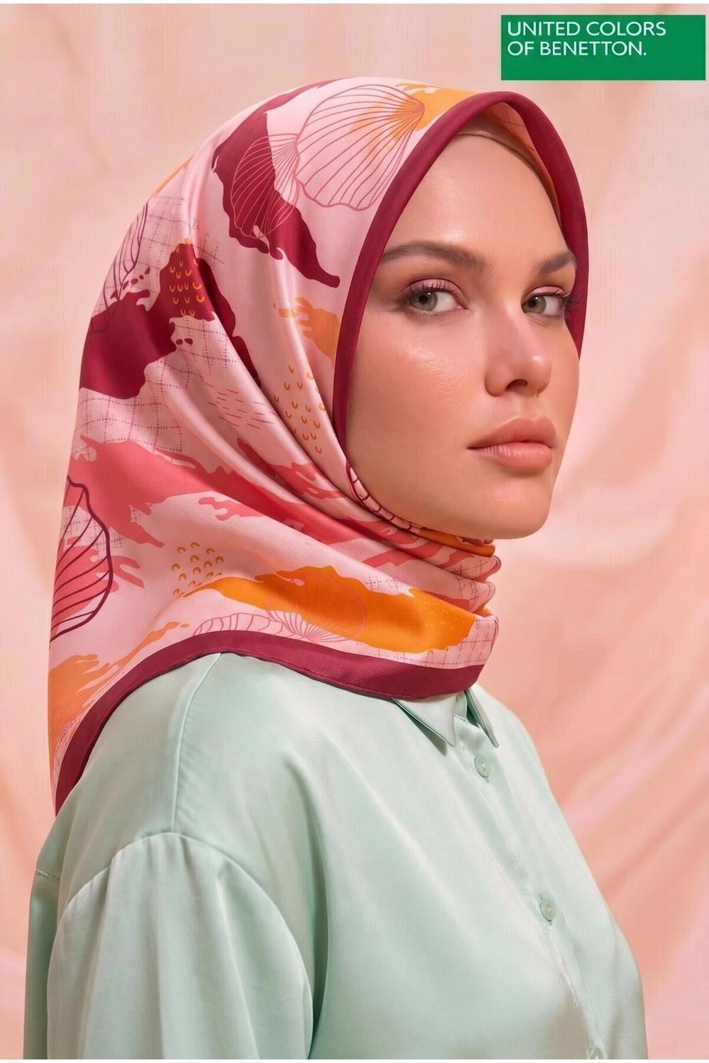 Benetton Sıena Desenli Eşarp B-E-1006 Bordo