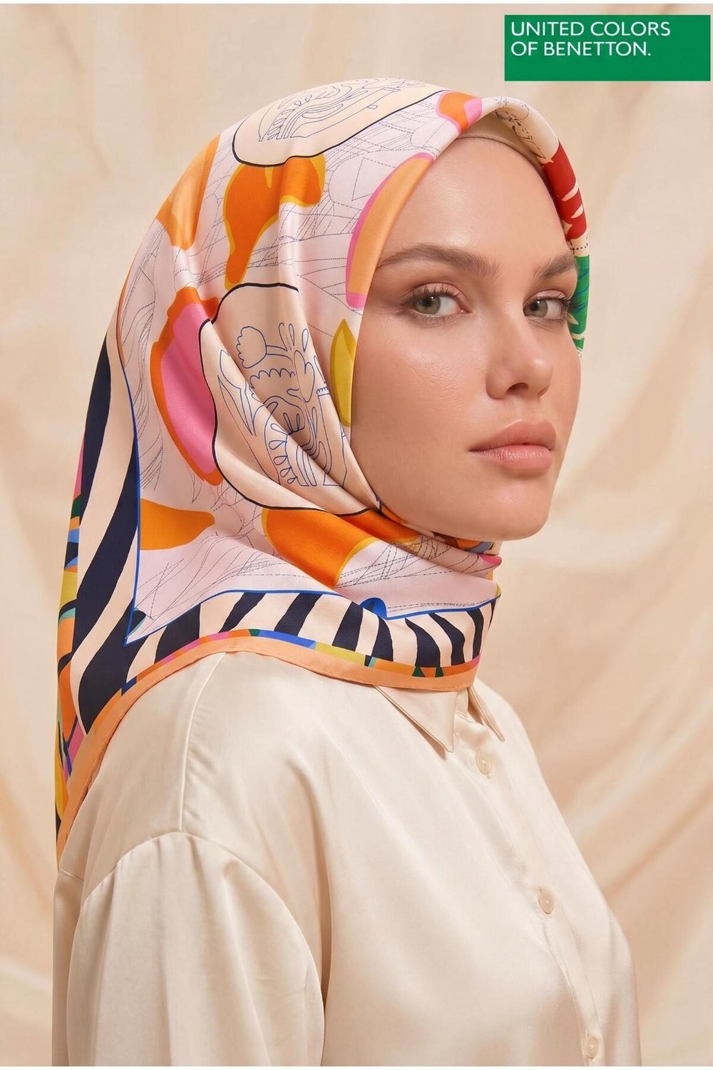 Benetton Sıena Desenli Eşarp B-E-1009 Somon