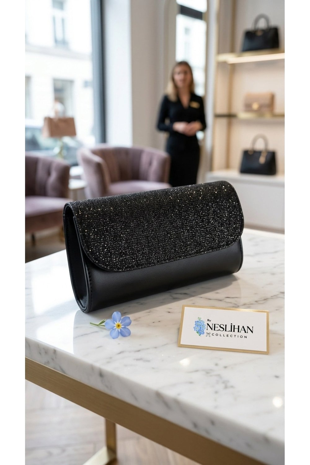 Simli Abiye Clutch Çanta
