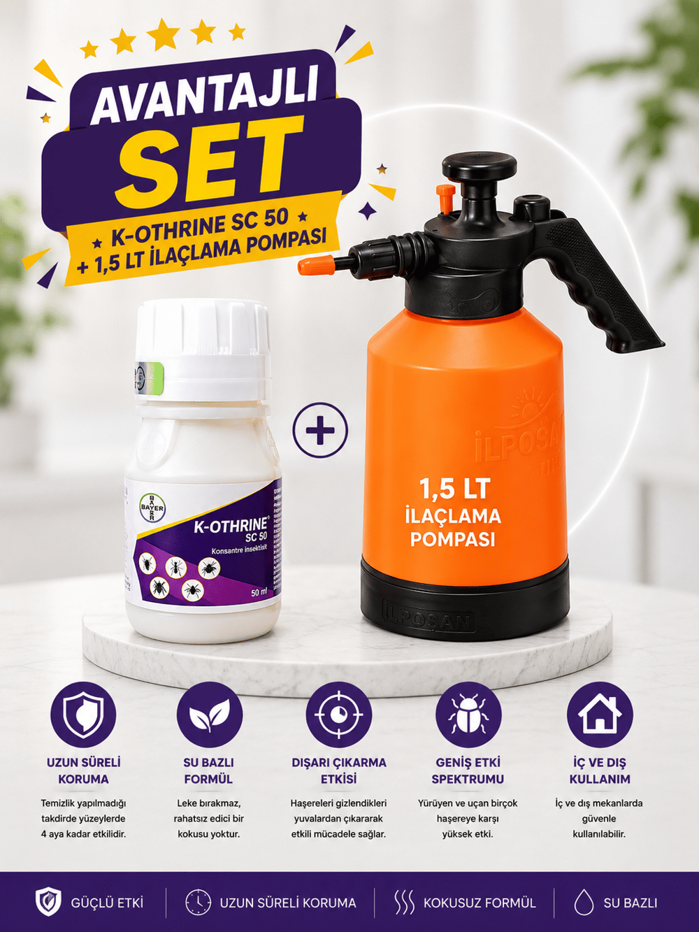 1 Adet Envu K-Othrine Sc 50ML + 1 Adet 1,5Lt Pompa Seti