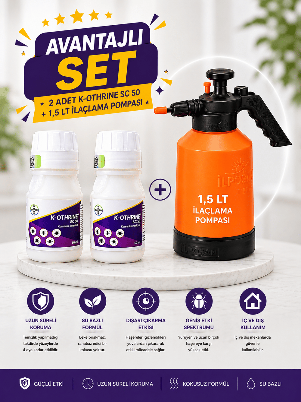 2 Adet Envu K-Othrine Sc 50ML + 1.5lt'lik Pompa Seti