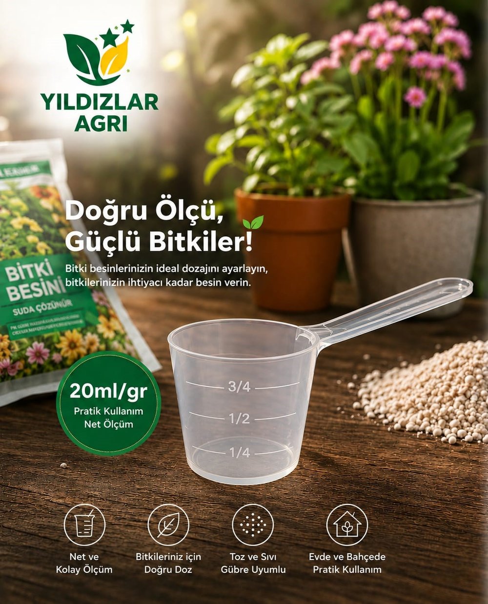20 Ml/gr Pratik Gübre Ölçü Kabı (Bitki Besin Ölçeği)