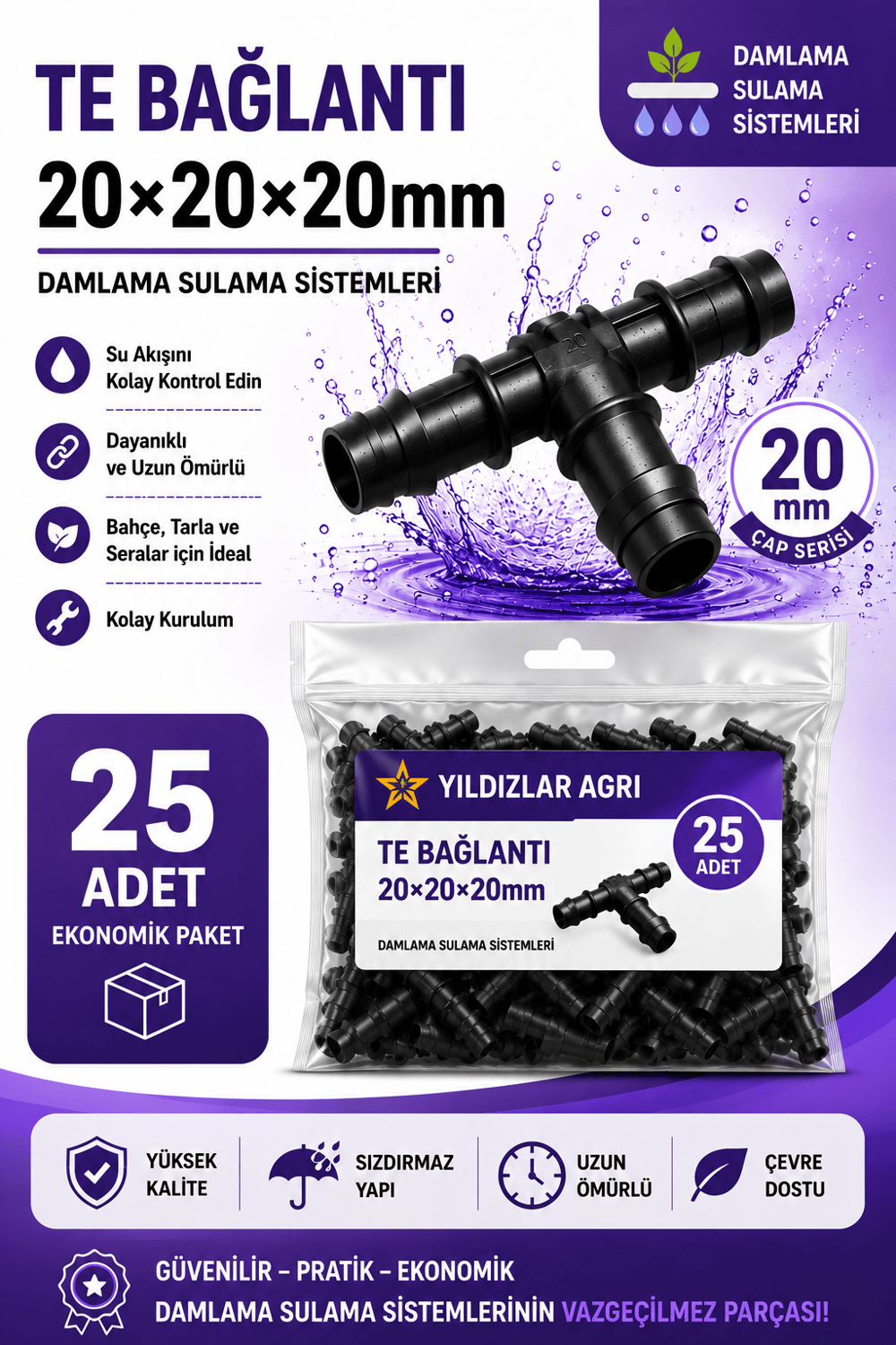 25 Adet 20x20x20 Kurtağzı TE Bağlantısı