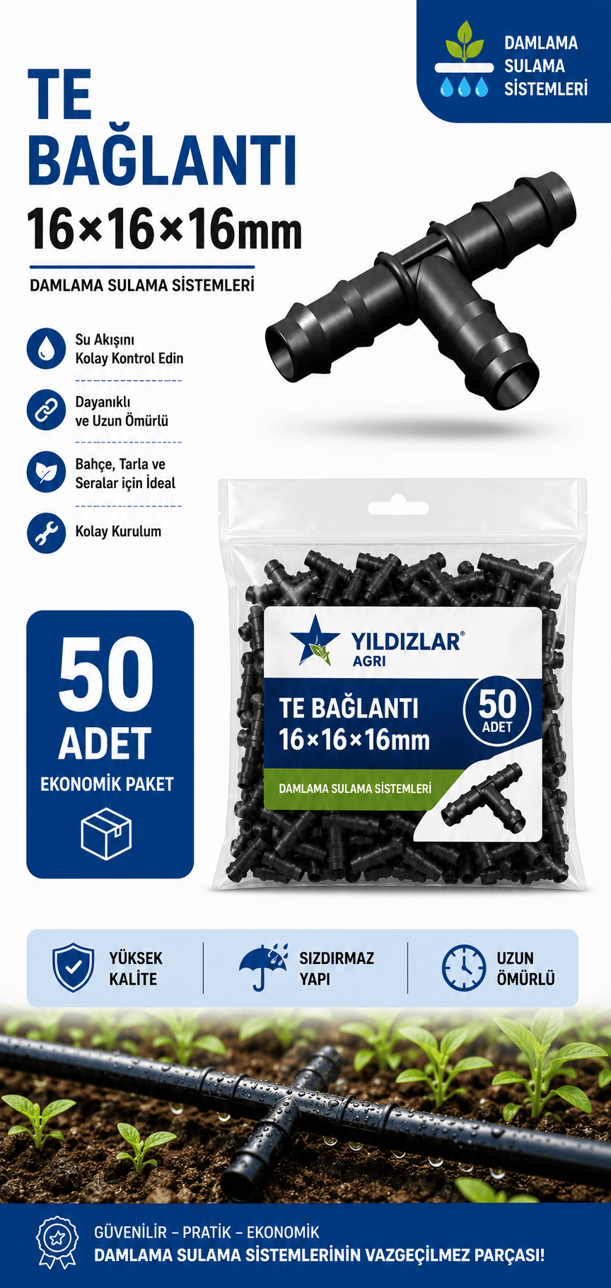 50 Adet 16x16x16 TE Bağlantı