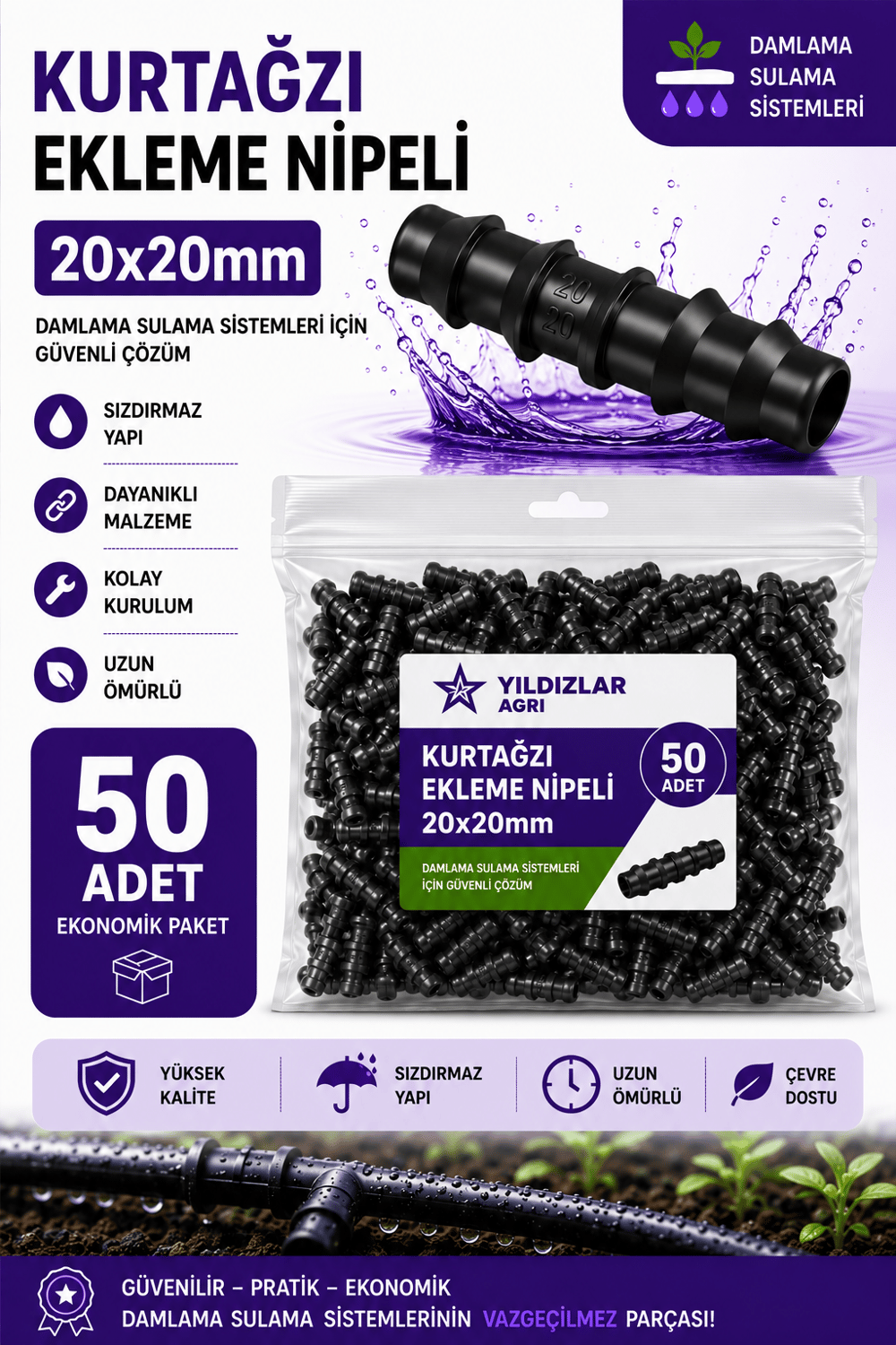 50 Adet 20x20mm Ekleme Nipeli