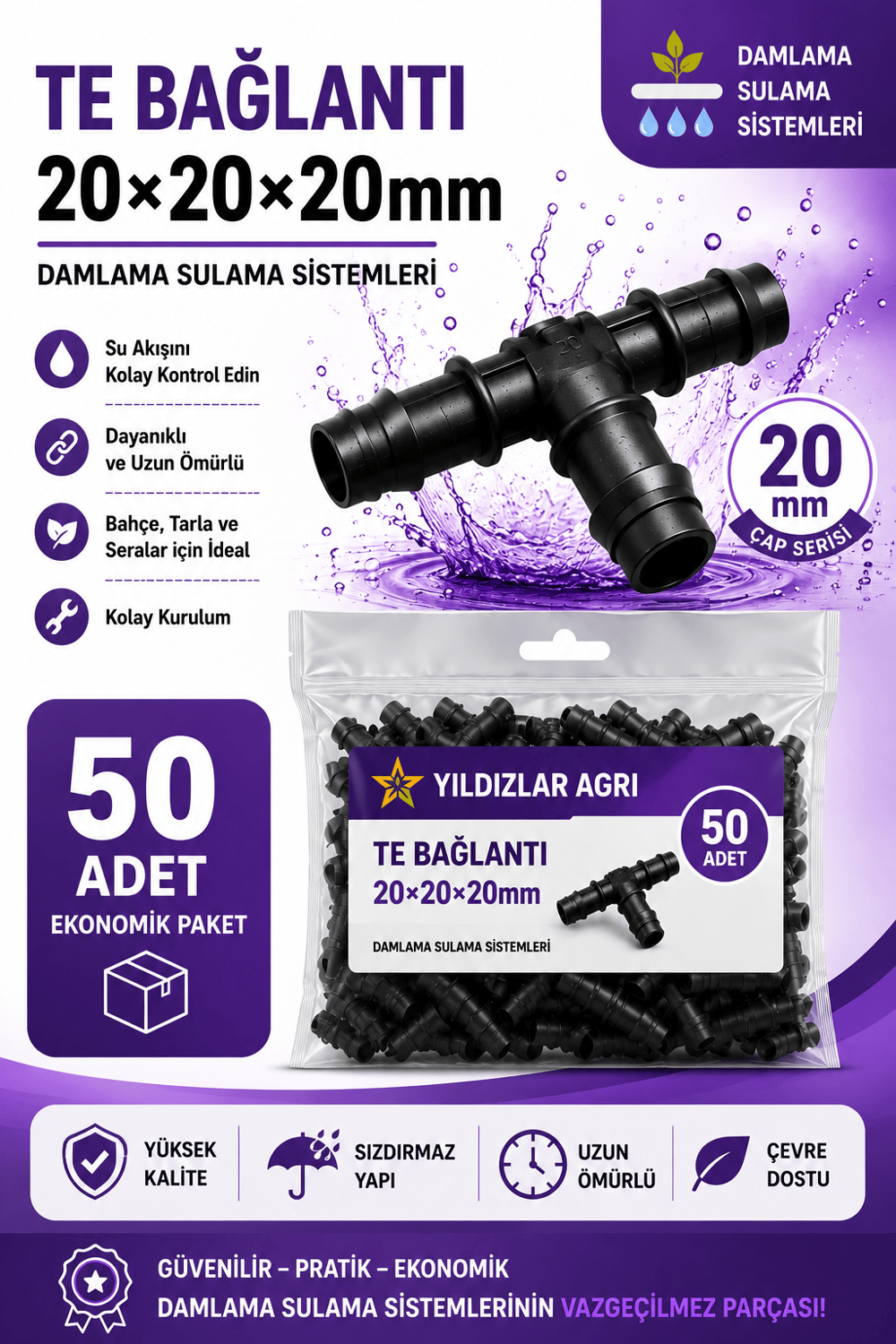 50 Adet 20x20x20 Kurtağzı TE Bağlantısı