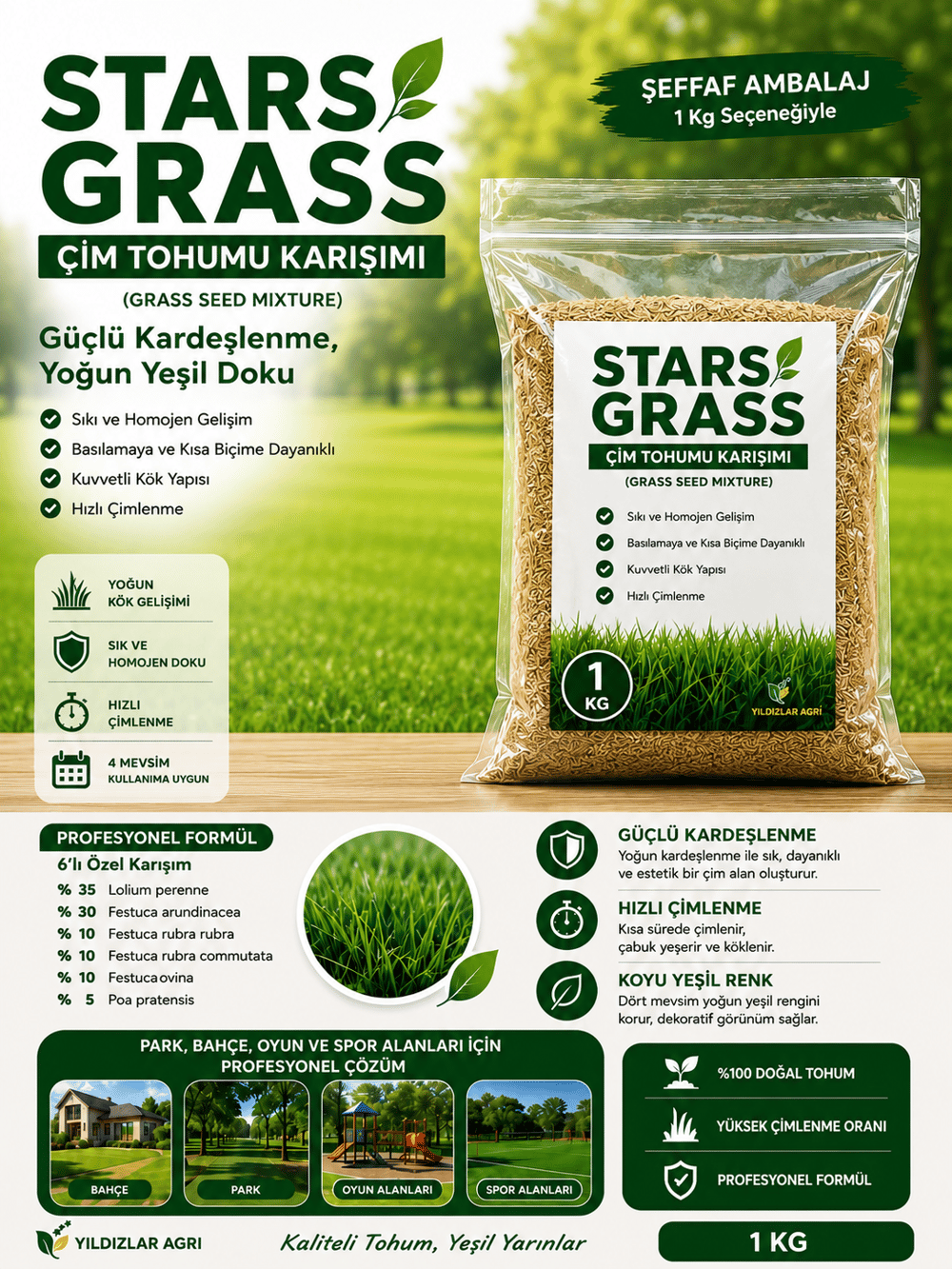 STAR GRASS 6'lı Karışım Çim Tohumu 