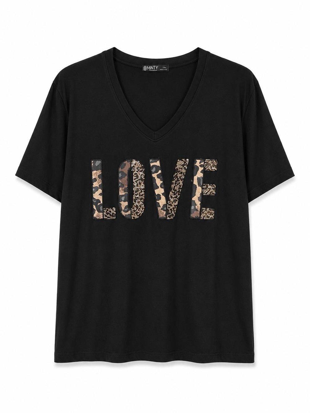 KADIN KISA KOLLU BONCUK İŞLEMELİ V YAKA T-SHIRT