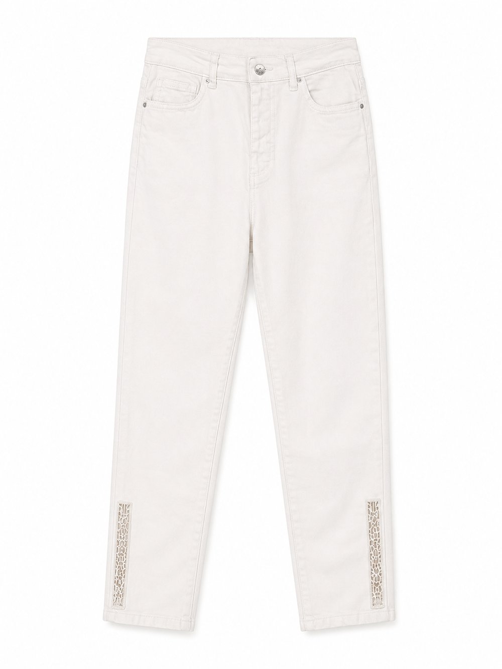 PAÇA NAKIŞLI JEANS PANTOLON - EKRU